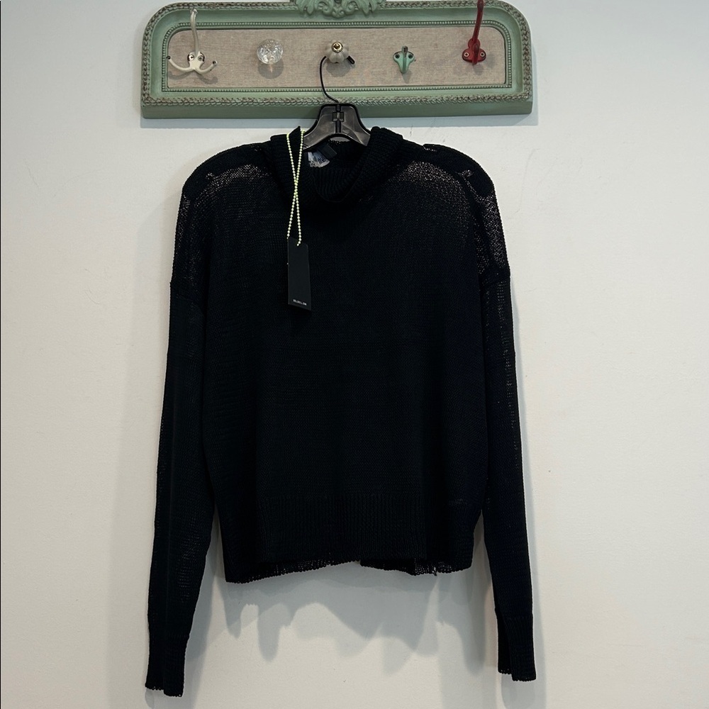 Dolls Kill Darker WAVS Black Long Sleeve Top open knit cowl neck top xl new